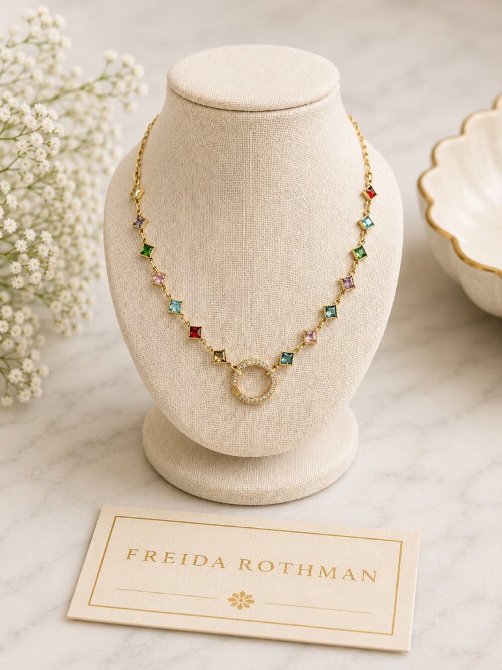 Freida Rothman Multicolor Diamond Shape Pave Closure Necklace $125 MSRP NWT